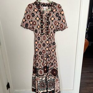 London Times Black and Brown Geometric Maxi Dress